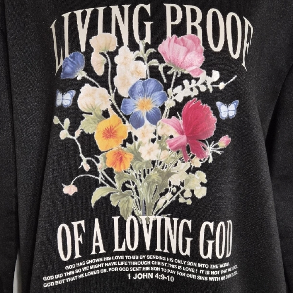 Black Scripture Sweatshirt with Floral Graphic Size Small NWOT - Picture 2 of 8
